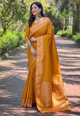 Womens Fashion Ethnic Banarasi Mustard Color Sarees-MLSHWSA1867MUS